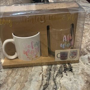Before Work / After Work Ceramic Mug and Glass Set - White and Clear